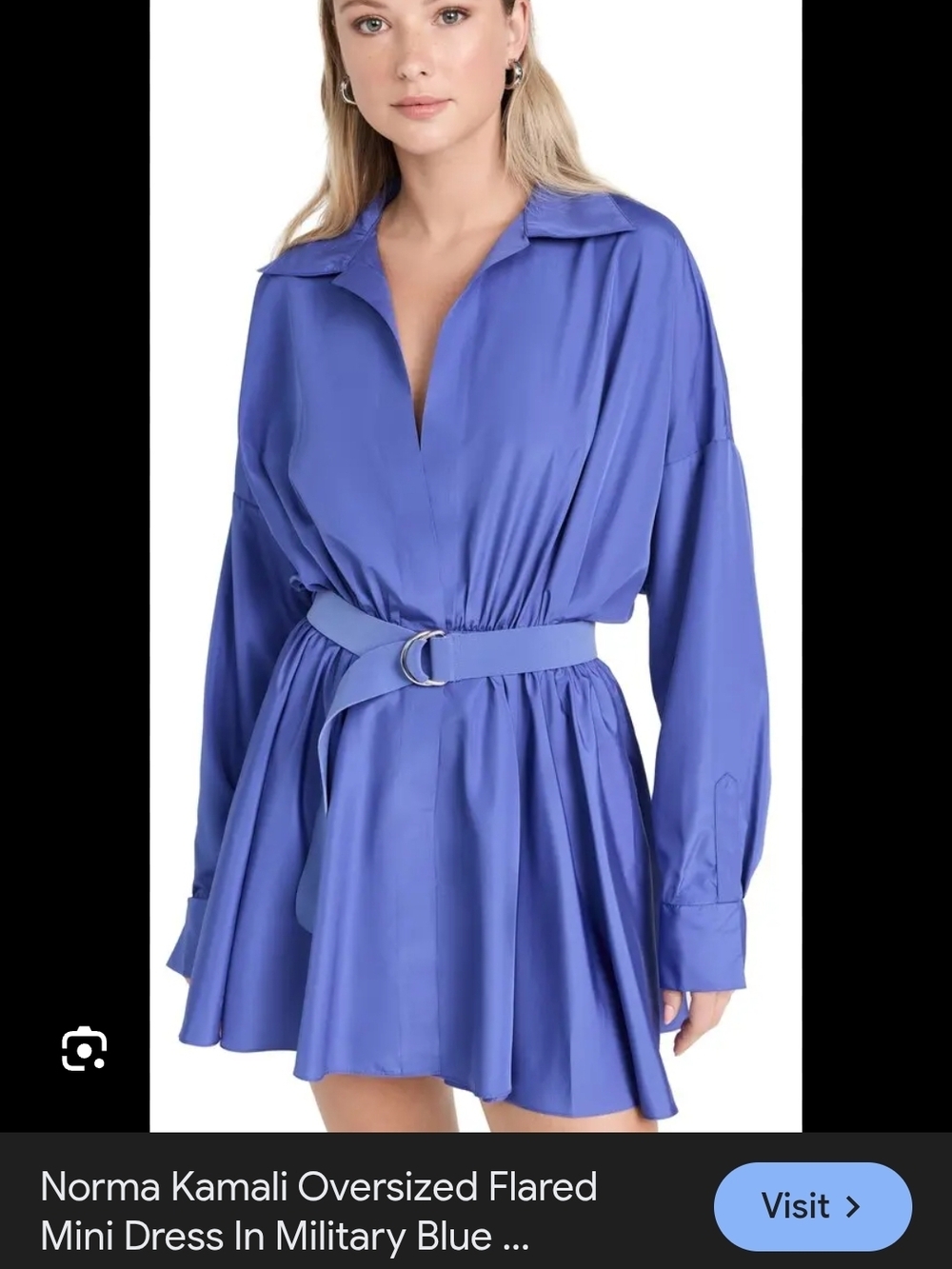 Norma Kamali Oversized Flared Mini Dress in Blue With Pockets